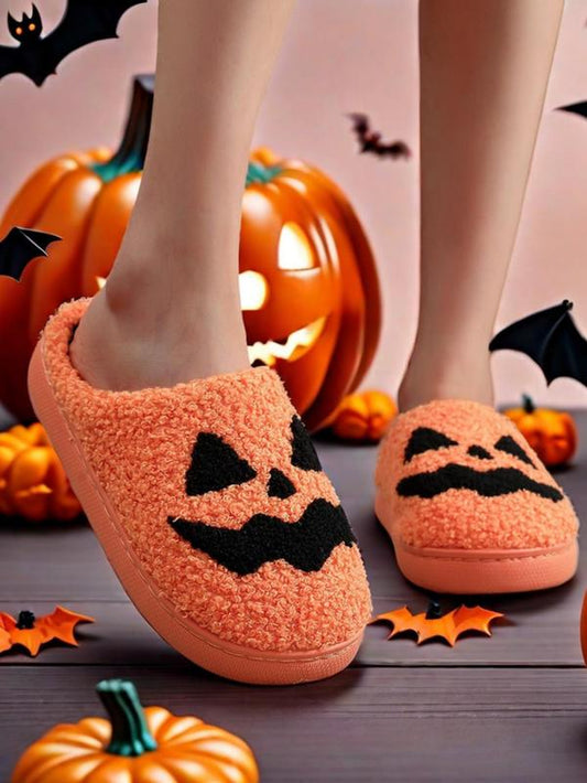 Pumpkin Embroidery Slippers, Halloween Slippers, Casual Soft Comfortable Halloween Themed Home Slippers for Women & Men, Fashionable Slippers for Indoor & Outdoor Wear