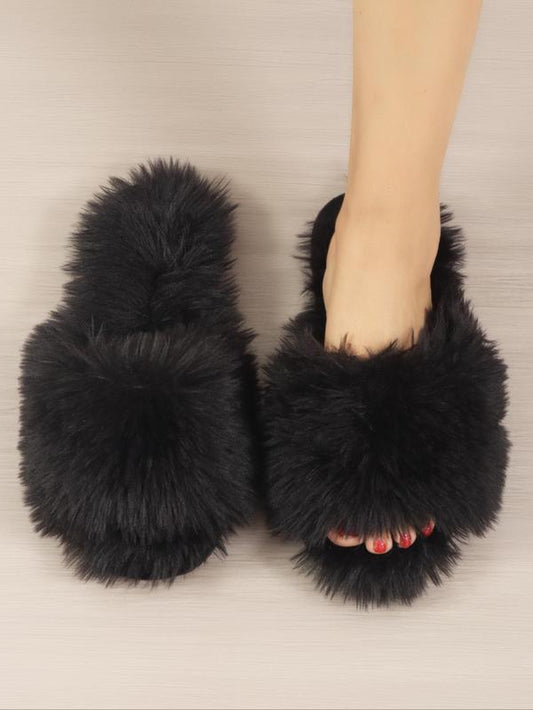 Women'S Solid Fluffy Slippers, Soft Plush Bedroom Slippers for Women & Girls, Casual Comfortable Silent Anti-Slip Home Slippers, Fluffy House Shoes