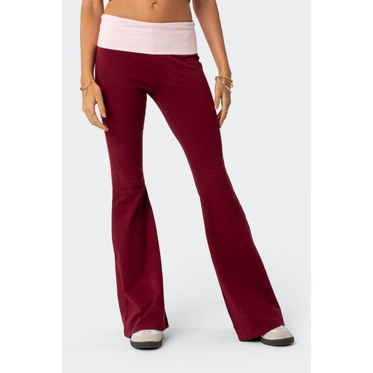 Contrast Fold over Flared Leggings