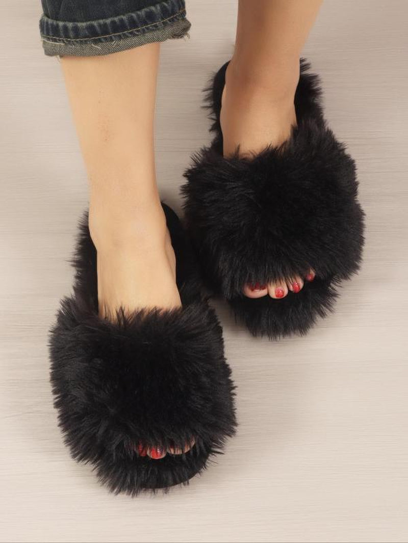 Women'S Solid Fluffy Slippers, Soft Plush Bedroom Slippers for Women & Girls, Casual Comfortable Silent Anti-Slip Home Slippers, Fluffy House Shoes