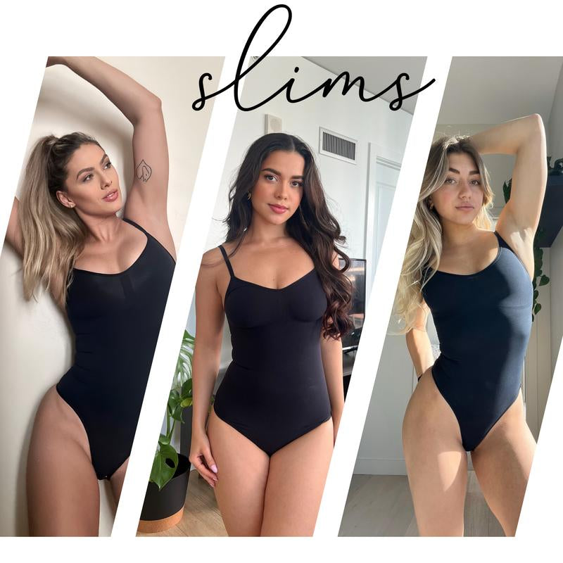 Slims Black Seamless Bodysuit Brief Womens Tummy Control Compression Comfort Fabric