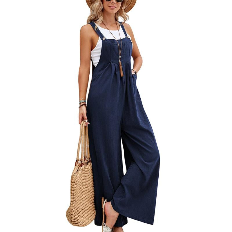 Women'S Elegant Army Green Cotton Suspender Trousers Mid-Waist Soft Fabric Pockets Medium Fit Asian Sizes S-XXL Retro Style Comfortable Womenwear Casual Womenswear Overalls Suits Basic Minimalist Basic