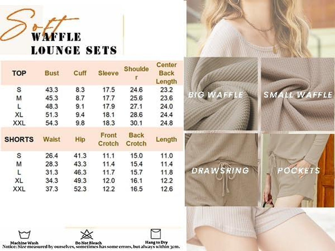 EKOUAER Womens Waffle Knit Sets Long Sleeve Top and Shorts Matching Lounge Set Loungewear Sweatsuit with Pockets