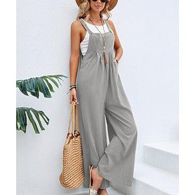 Women'S Elegant Army Green Cotton Suspender Trousers Mid-Waist Soft Fabric Pockets Medium Fit Asian Sizes S-XXL Retro Style Comfortable Womenwear Casual Womenswear Overalls Suits Basic Minimalist Basic