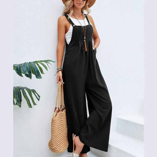 Women'S Elegant Army Green Cotton Suspender Trousers Mid-Waist Soft Fabric Pockets Medium Fit Asian Sizes S-XXL Retro Style Comfortable Womenwear Casual Womenswear Overalls Suits Basic Minimalist Basic