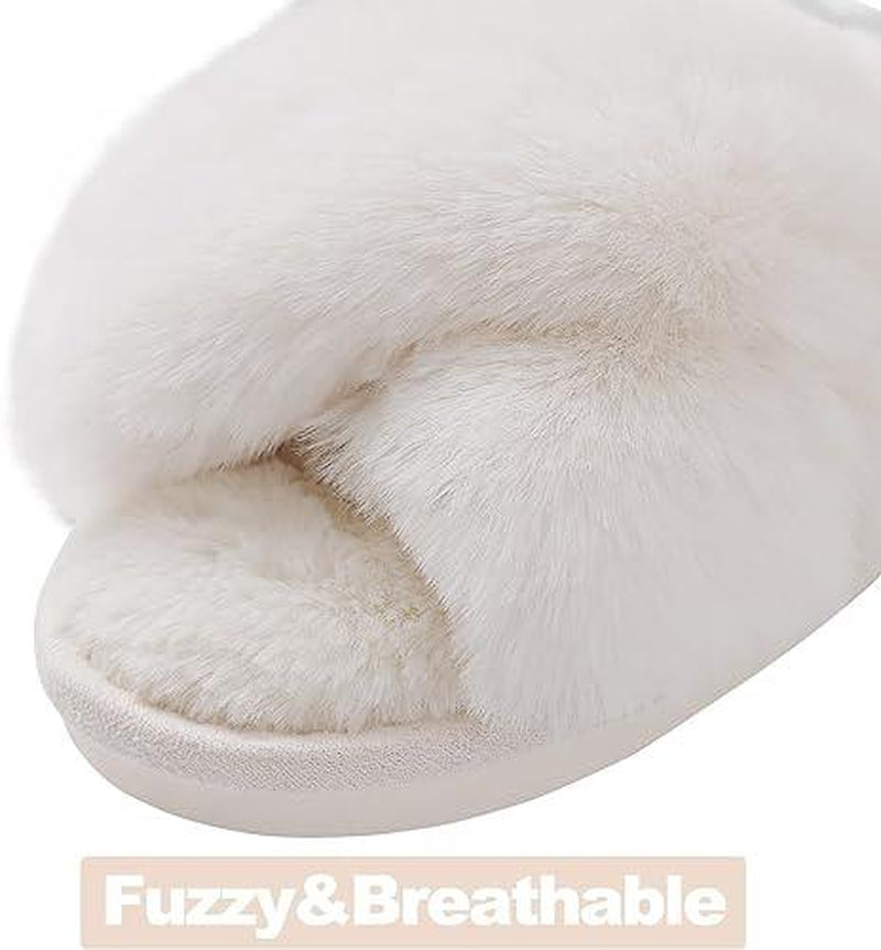 Fuzzy Slippers Cross Band Memory Foam House Slippers Open Toe Women'S Corduroy
