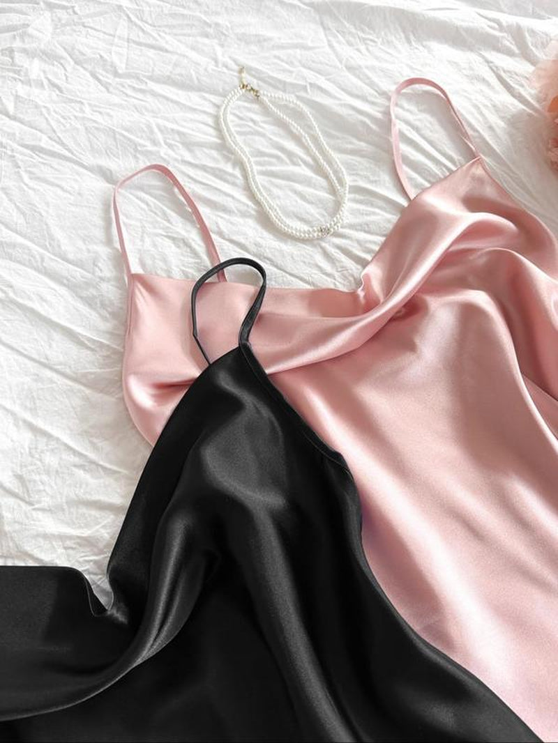 Women'S Solid Color Cami Top & Elastic Waist Pants Pajama Set, Casual Comfy Loungewear Set for Daily Wear, Ladies Sleepwear for Summer