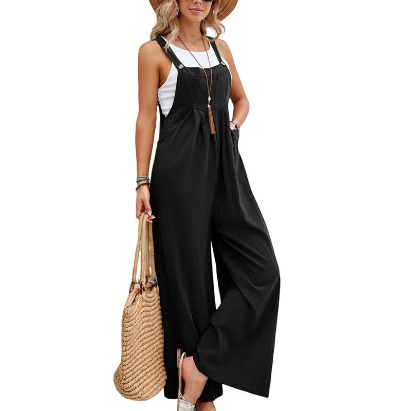 Women'S Elegant Army Green Cotton Suspender Trousers Mid-Waist Soft Fabric Pockets Medium Fit Asian Sizes S-XXL Retro Style Comfortable Womenwear Casual Womenswear Overalls Suits Basic Minimalist Basic