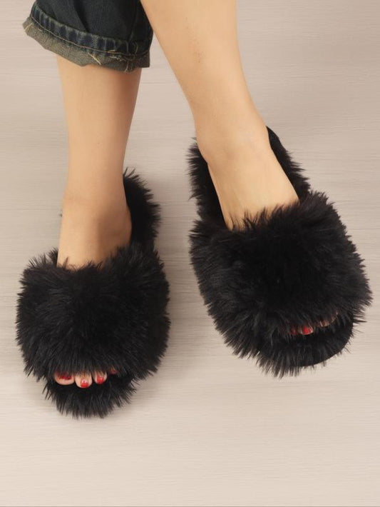Women'S Solid Fluffy Slippers, Soft Plush Bedroom Slippers for Women & Girls, Casual Comfortable Silent Anti-Slip Home Slippers, Fluffy House Shoes