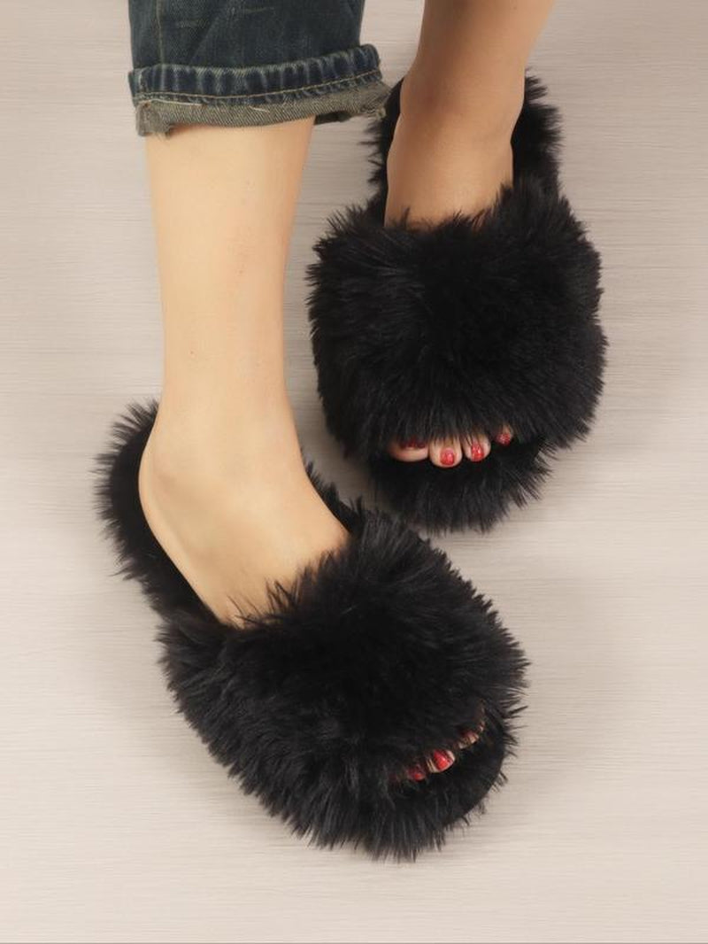 Women'S Solid Fluffy Slippers, Soft Plush Bedroom Slippers for Women & Girls, Casual Comfortable Silent Anti-Slip Home Slippers, Fluffy House Shoes