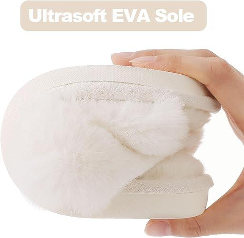 Fuzzy Slippers Cross Band Memory Foam House Slippers Open Toe Women'S Corduroy