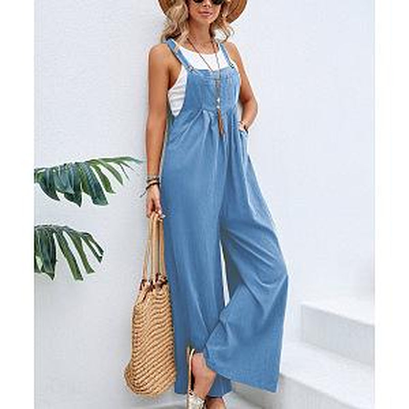 Women'S Elegant Army Green Cotton Suspender Trousers Mid-Waist Soft Fabric Pockets Medium Fit Asian Sizes S-XXL Retro Style Comfortable Womenwear Casual Womenswear Overalls Suits Basic Minimalist Basic