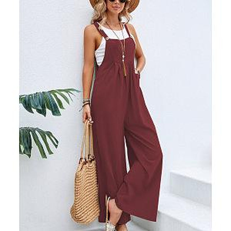 Women'S Elegant Army Green Cotton Suspender Trousers Mid-Waist Soft Fabric Pockets Medium Fit Asian Sizes S-XXL Retro Style Comfortable Womenwear Casual Womenswear Overalls Suits Basic Minimalist Basic