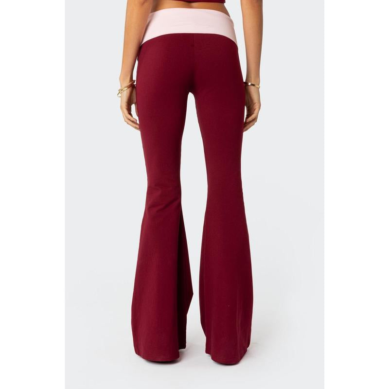Contrast Fold over Flared Leggings