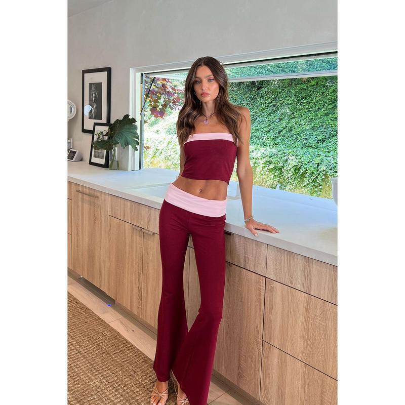 Contrast Fold over Flared Leggings