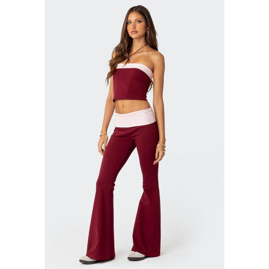 Contrast Fold over Flared Leggings